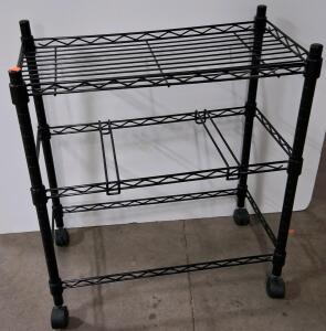 3-Shelf Black Metal Utility Cart with Wheels, Wire Shelves, Extra Middle Rack