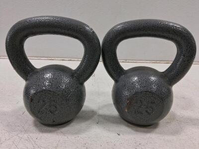 Pair of 25 lb Cast Iron Kettlebells with Textured Grey Finish