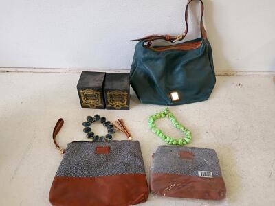 Dooney & Bourke Hobo Bag, Spitfire Girl Candles, Funky Monkey Pouches, Beaded Bracelet Lot