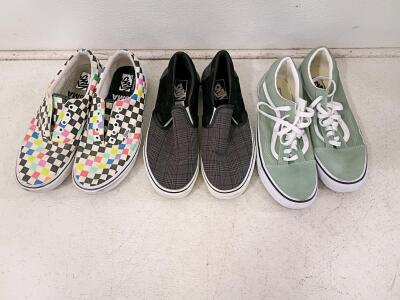 Vans Era MoMA Checkerboard, Classic Slip-On Plaid, Old Skool Green/White - 3 Pair Lot