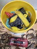 Assorted Household Items: Metal Peacock Sculpture, Fishing Rods, Rooftop Kit, Spider-Man Lunch Box - 4
