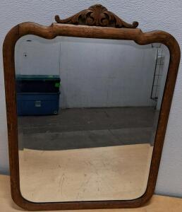 Antique Oak Wall Mirror with Carved Crest, 31.5"x23.5", Victorian/Edwardian Style