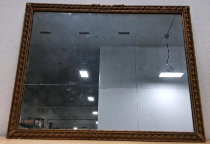 Ornate Gold Wall Mirror 36"x29" Vintage Gesso Wood Frame, Antique Style Scroll Detailing