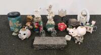 Vintage Jewelry Box, Hershey&rsquo;s Tin, Ceramic Figurines, Animal Creamers & Wizard Figures, 15 Pc Lot (XB)