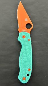 Spyderco Sprint Run Folding Knife, Teal FRN Handle, Orange Blade, CTS BD1N Steel