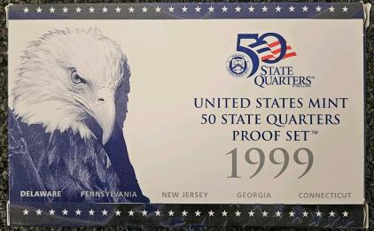 1999 US Mint 50 State Quarters Proof Set &ndash; Delaware, Pennsylvania, New Jersey, Georgia, Connecticut