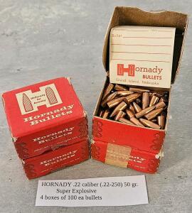 Hornady .22 Cal 50Gr SX Super Explosive Bullets, 400 Count, Vintage Boxes, .224 Diameter