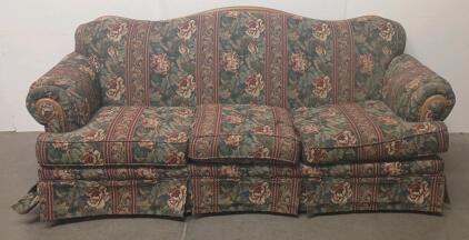 Traditional 3-Seater Upholstered Sofa with Floral Pattern and Wood Trim