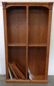 Large Double Oak Bookcase with Glass & Wood Adjustable Shelves, Decorative Crown Molding, 84"x48"