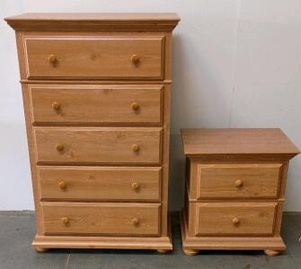 Perdue 5-Drawer Chest Of Drawers, Light Oak Finish, & Matching 2-Drawer Night Stand