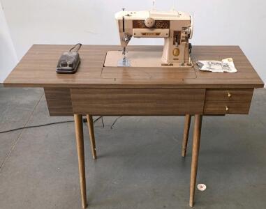 Singer 401A Vintage Electric Sewing Machine with Cabinet & Foot Pedal, 20+ Stitches
