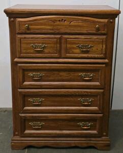 Traditional 5-Drawer Wooden Dresser, Medium Brown Finish, Brass-Tone Handles, Made In USA