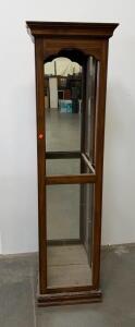 Tall Wood Glass Curio Cabinet, Mirrored Back, 72"x18"x12", Adjustable Shelves, Dark Finish