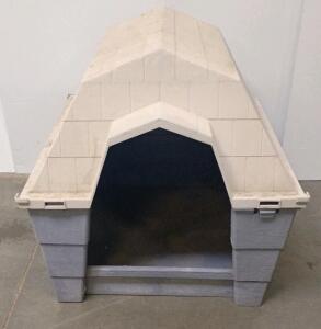Large Outdoor Plastic Dog House, Cream/Tan Roof & Gray Base, Fits Dogs Up to 100 lbs,