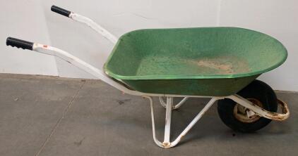 Single-Wheel Wheelbarrow, Green Plastic Tub, Steel Frame, Pneumatic Tire, 6 Cu. Ft, 300 lb Capacity