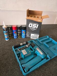 Makita 6095D 9.6V Cordless Drill Set with Charger, Case, and Battery, Plus Sealants/Paint