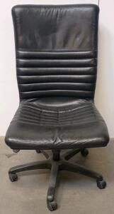 Black High-Back Executive Office Chair, Leather Upholstery, No Armrests, Swivel, Adjustable Height