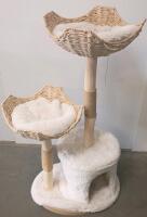 2 Cat Trees &ndash; Large Dark Grey Multi-Level Condo & Modern Natural Wicker Cat Tower - 3