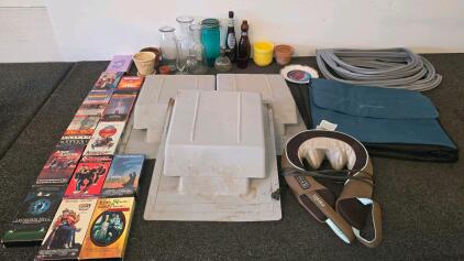 Shiatsu Neck And Shoulder (Tested And Functioning), Massager With Heat And Carrying Bag, Assorted glass, Various VHS, Cooling Bag