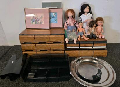 Mixed Lot: Large Stackable Cassette Tape Storage Drawers, Woodgrain Finish, Drawers, Mixed Tapes,