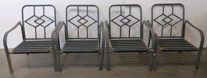 Set of 4 Metal Outdoor Patio Chairs with Geometric Back and Slatted Seat