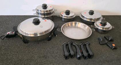 Stainless Steel Cookware Set with Detachable Handles and Electric Skillet (Shelf P)