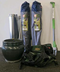 Ozark Trail Oversized Quad Chairs, Set Of 2, 350 lb Capacity, Gray/Off-White, Large Clay Planter Pit, AWP Tool Belt, Gardening Tool, And More