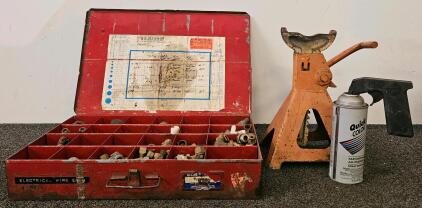 Assorted Brass & Steel Pipe Fittings Kit in HI-LINE Compartment Box - 120+ Pieces, Multiple Sizes. 3 ton jack stand, and more.