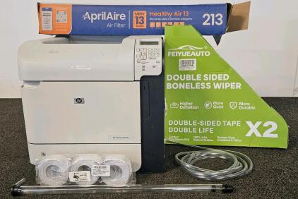HP LaserJet P4515x Monochrome Laser Printer 62 ppm, Duplex, Ethernet, 1100 Sheet Tray (needs cord), air filters, caulk tape, automatic siphon, double sided boneless wiper (D)