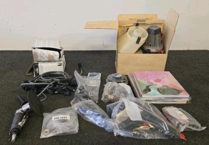 Mixed Lot: Air Grinder, Electric Motor, TI-30XS Calculator, Notebooks, Hardware & Spark Plug Wires