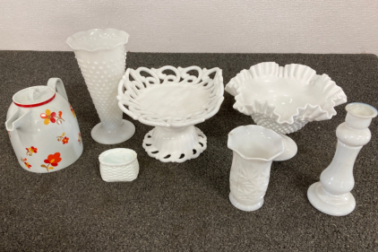 Milk Glass And Tea Pots