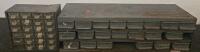 Stackmaster 20-Drawer Plastic Parts Cabinet & Two Metal Multi-Drawer Storage Units