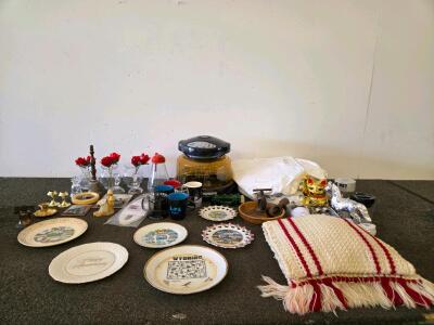 Nuwave Cooker (Tested), Avon Car Aftershave, Vintage Souvenir Plates - Nevada, Oregon, Idaho, Wyoming, Utah, Happy Anniversary, Reticulated Edges, Crystal Candle Sticks, & More (Shelf L)