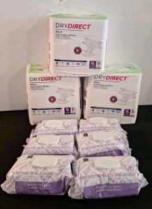 (3) 15-Count Packs Of Dry Direct Maxi Disposable Briefs, XL & (6) 90-Count Packs Of Sensitive Skin Baby Wipes, In FN-G