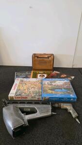 Senco SN-IV Concrete Nailer, Philco Portable Tube Radio, 2 Jigsaw Puzzles, 3 LP Vinyl Records Lot