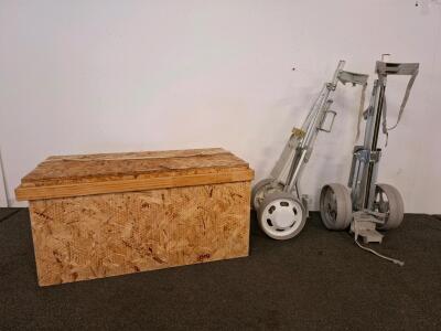Pro Kennex Ultra Light Folding Golf Push Carts (2) with Custom Wooden Storage Box ( shelf A)
