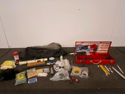 Milwaukee Super Sawzall 6527 Reciprocating Saw Kit with Blades and Metal Case, ( powered on) camping and cleaning accessories. Bbq/ smoker cover