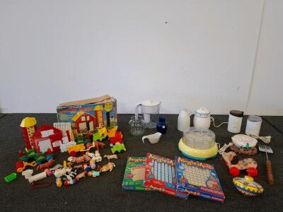 Large Mixed Lot: Magic Math Games, Barnyard Playset, Krups Grinders, Yogurt Maker, ( all powered on) Kitchenware