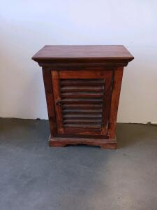 Vintage Solid Wood Nightstand Cabinet, Slatted Door, 26"x22"x15", Single Shelf