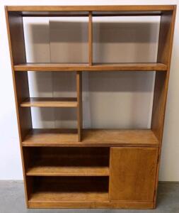 Mid-Century Wooden Bookcase With 6 Shelves And Enclosed Cabinet