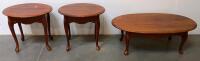 Queen Anne Style Table Set &ndash; Oval Coffee Table & 2 Round End Tables, Solid Wood, Brown