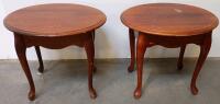 Queen Anne Style Table Set &ndash; Oval Coffee Table & 2 Round End Tables, Solid Wood, Brown - 4