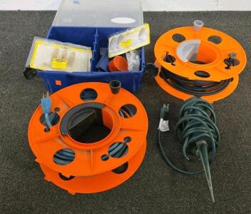 Bayco Extension Cord Reels (2x50ft, Outdoor), Storm Tackle Box & Lures, Fishing Line Bundle