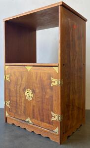 Asian-Style Wooden Cabinet &ndash; Brass Hardware, 1 Shelf, 3 Divider Compartments