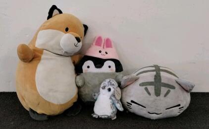 Assorted Plush Stuffed Animal Toys (Fox, Penguin/Bunny, Cat, Ty Beanie Boo Penguin)