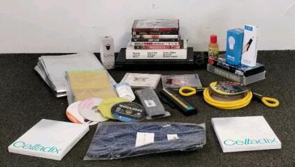 Mixed Lot: Sony DVD Player, Remote, Club Lock, Celladix Masks, Media, Smart Bulb, New & Used