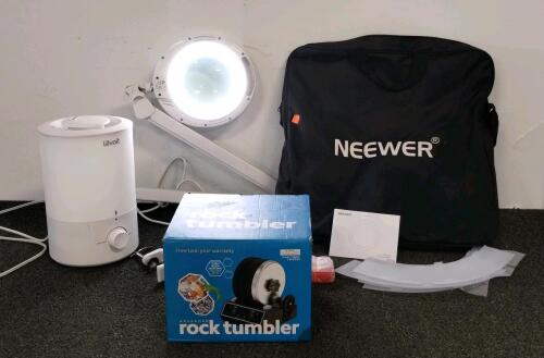 Levoit Cool Mist Humidifier, Neewer LED Ring Lamp, Advanced Rock Tumbler Kit Bundle