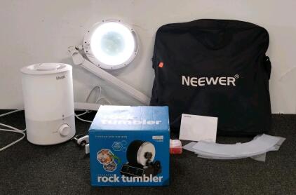 Levoit Cool Mist Humidifier, Neewer LED Ring Lamp, Advanced Rock Tumbler Kit Bundle