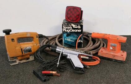 Vintage Black & Decker 7432 Sander, 7590 Jig Saw, Sears Timing Light, Spark Plug Cleaner (sander/jigsaw powers on)