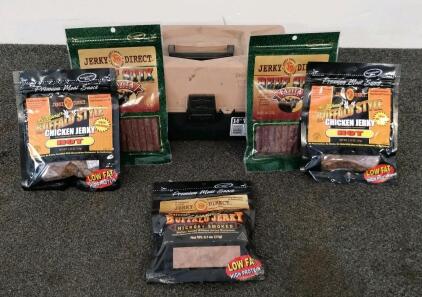 14" Tackle Box with Assorted Archery Parts, Jerky Direct Chicken & Buffalo Jerky, Beef Stix (17.2 oz)
